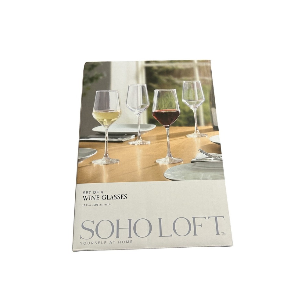 Soho Loft Wine Glasses Set of 4 17oz Clear Excellent Modern Angular Stemware